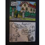 A diptych impasto painting taken from Herge's Tintin, depicting scenes from the comic book,