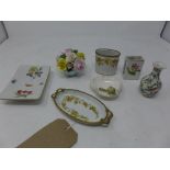 A collection of porcelain, to include a Herend dish hand-painted with flowers and berries, marked to