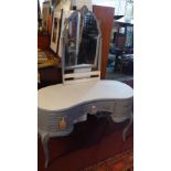 A Louis XV style grey painted kidney shaped dressing table, with triptych mirror, five drawers,
