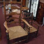 A 19th century oak ladder back dining chair, together with a 20th century child's ladder back chair