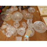 A collection of crystal and pressed glass