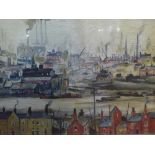 After Lowry, a print of docks, 70 x 90cm