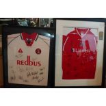 Two framed and glazed signed Charlton Athletic football shirts