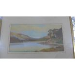 Early 20th century school, Landscape study of a lake with mountains to background, watercolour,