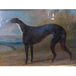 A 19th century print of a dog, later painted over, 33 x 50cm