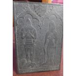 An early 20th century slate plaque with Medieval style carving, 52 x 36cm