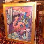 Terry Vittoriano (Mid to late 20th century Italian school), Cubist style study of a guitar, oil on