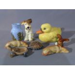 A collection of ceramics to include a pair of greyhounds, a Goebel duck money box, a 19th century