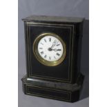 A late 19th century French ebonised mantel clock, Roman dial, two train movement, in brass mounted