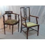 Two Edwardian inlaid mahogany chairs