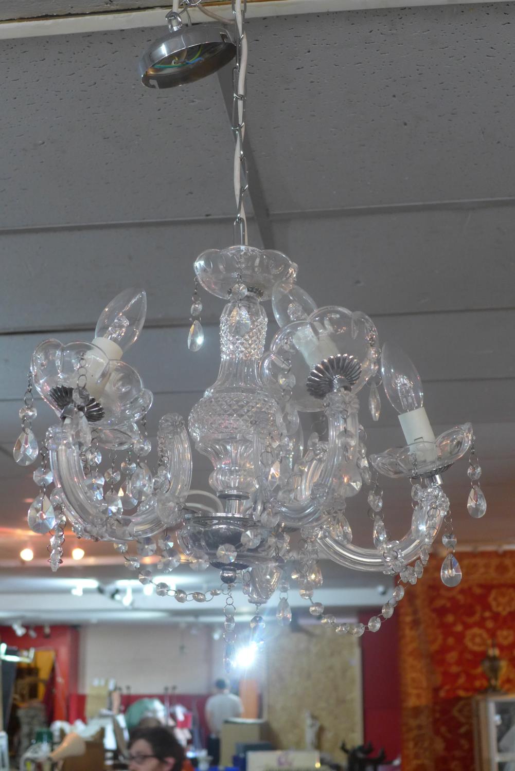A pair of five branch chandeliers, with droplets, H.32cm - Image 3 of 4
