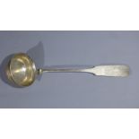A Continental silver fiddle pattern ladle, indistinctly hallmarked, L.30cm