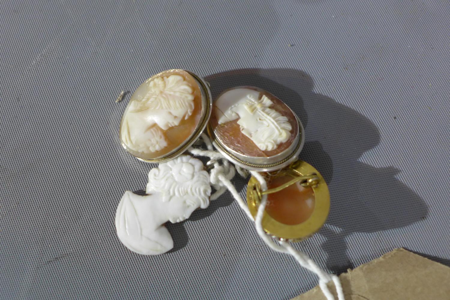 WITHDRAWN-A cameo brooch on a silver mount, together with three others