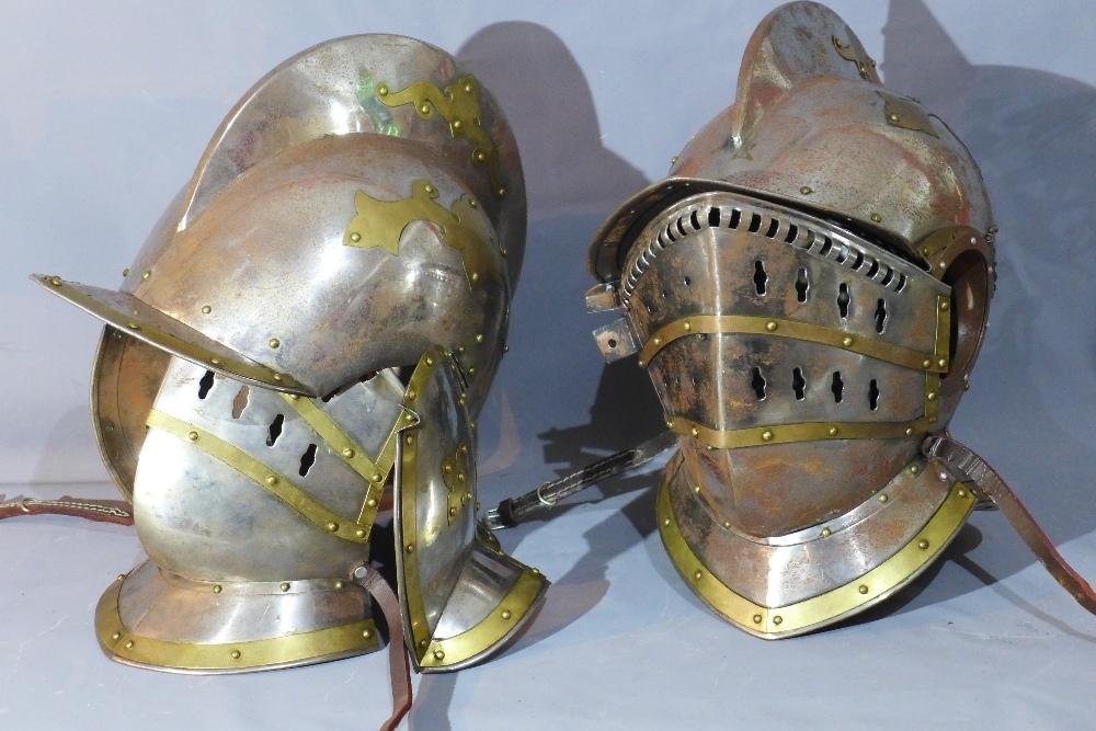 A near pair of knight's helmets - Image 2 of 2