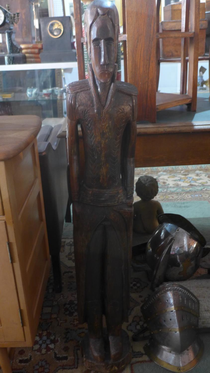 A 19th century South Pacific carved figure of a British soldier, H.116cm - Image 2 of 2