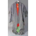 An early 20th century Japanese part silk Kimono, with stripes and flowers