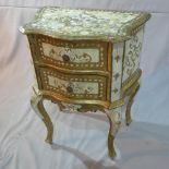 A Louis XV style gilt side chest, with two drawers, raised on cabriole legs, H.60 W.46 D.29cm