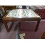 A mid 20th century teak G-plan coffee table, with tiled top, H.37 W.72 D.72cm