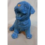 A contemporary blue fibreglass model of a dog, with gilt nose, H.29cm