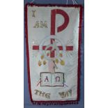 A 1940's handmade religious banner, 105 x 46cm