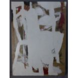 A large abstract form painting, signed R.M lower right and verso, 122 x 89cm