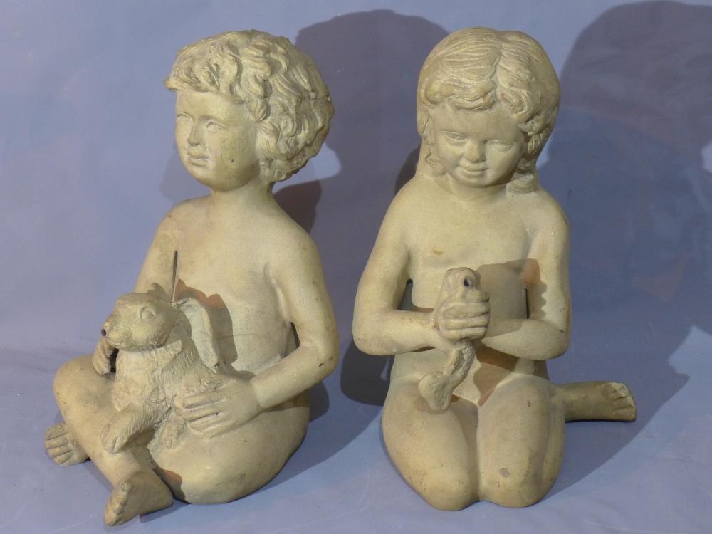 Two gilded cast bronze water fountains in the form of children, one child holding a fish, the - Image 2 of 6