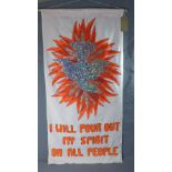 A 1980's handmade religious banner, 128 x 65cm