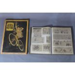 A vintage scrap book of Helms bicycle cartoons, together with a 100 years of bicycling posters book