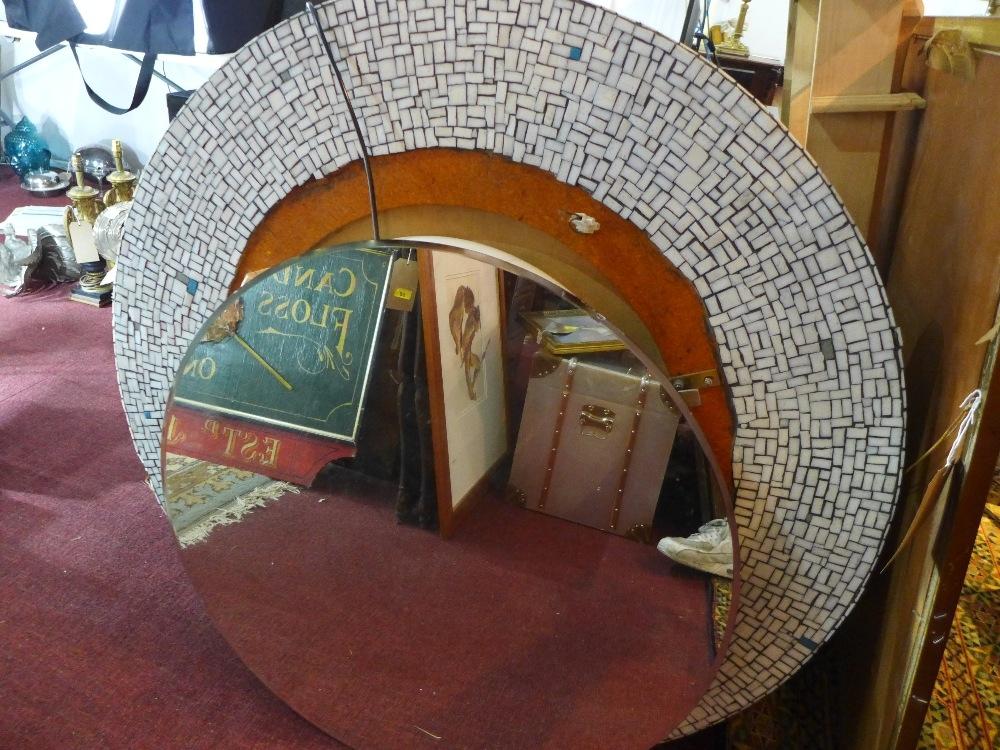 A mid century circular tiled wall mirror with backlight, Diameter 103cm