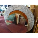 A mid century circular tiled wall mirror with backlight, Diameter 103cm