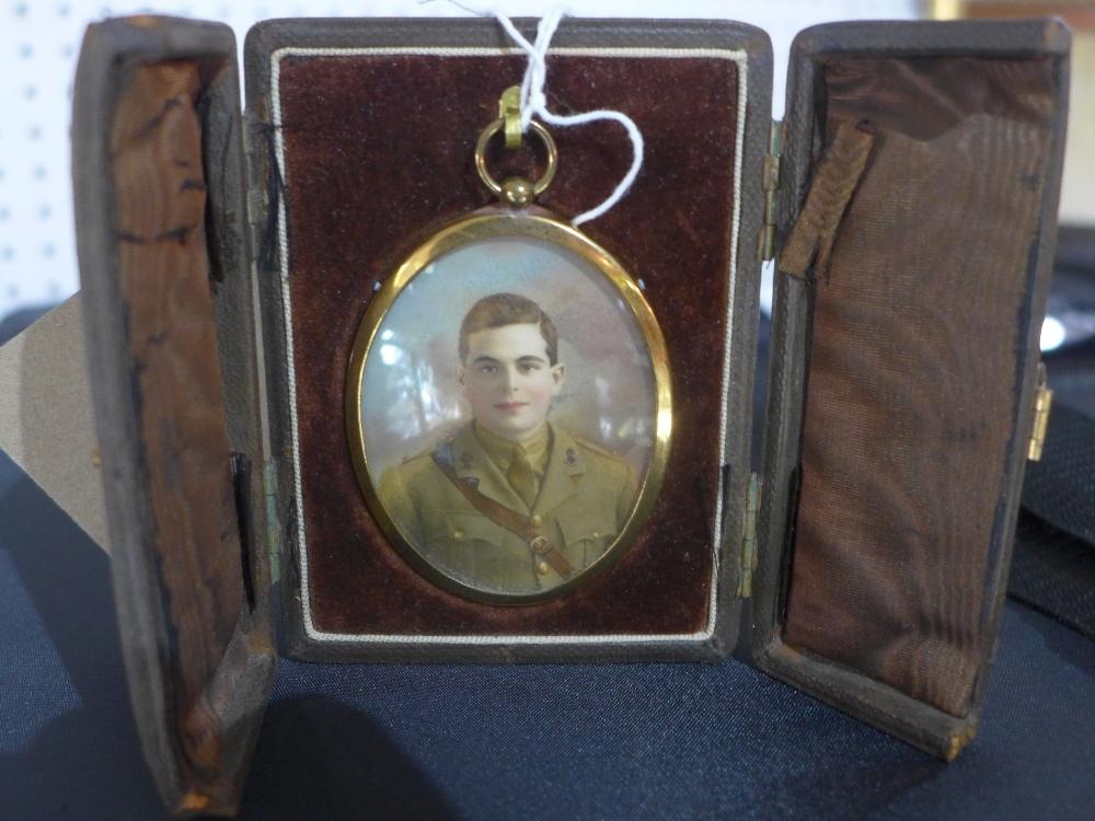 A miniature portrait of a soldier in fitted case, 16.5 x 5cm (portrait) - Image 2 of 2