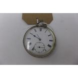 A late 19th century silver open face pocket watch, Roman enamel dial, subsidiary seconds dial at