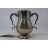 A Victorian silver trophy, London 1884, twin scroll handles, approx. 24 troy oz, H.18cm