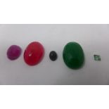 A collection of loose gemstones to include a small black opal, a ruby and others, (qty 5)