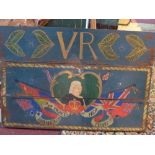 A painting on board depicting Queen Victoria, inscribed 'In the Heart of her Enthroned People', 44 x