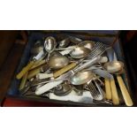 A collection of silver plated cutlery, including Walker & Hall, in a Chinese ebonised box, (qty)