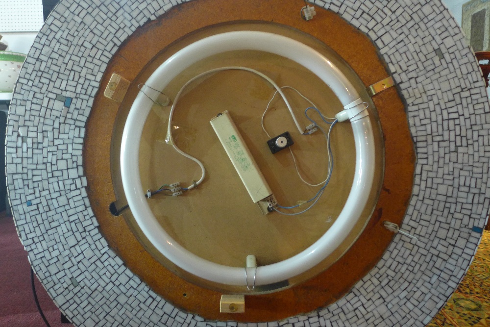 A mid century circular tiled wall mirror with backlight, Diameter 103cm - Image 2 of 2