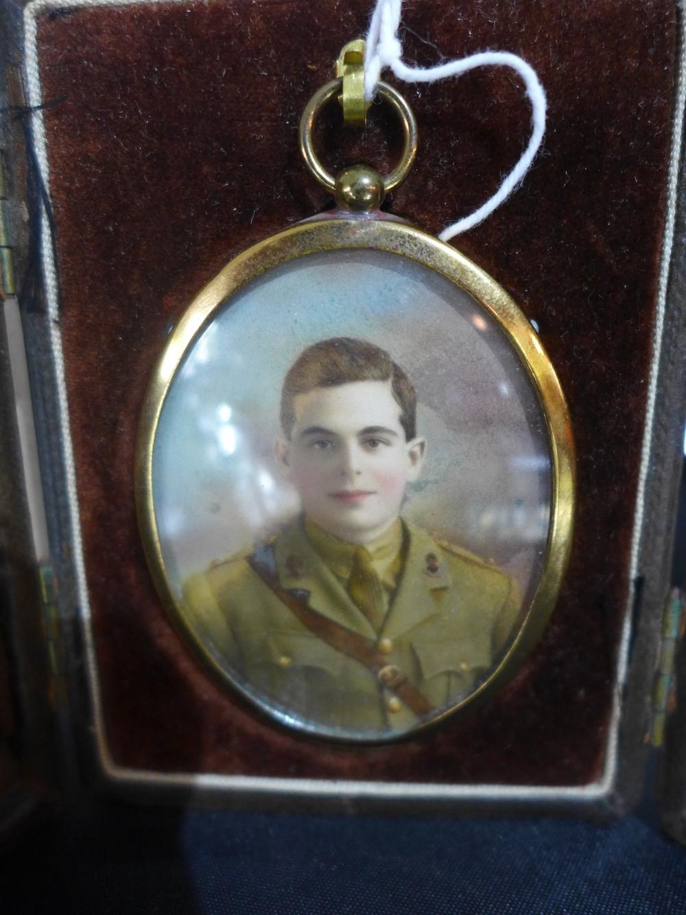 A miniature portrait of a soldier in fitted case, 16.5 x 5cm (portrait)