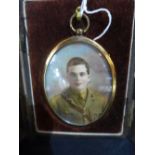 A miniature portrait of a soldier in fitted case, 16.5 x 5cm (portrait)