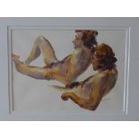 David Hutter (1930-1990), Two nude men, watercolour, signed lower right, 24.5 x 34cm