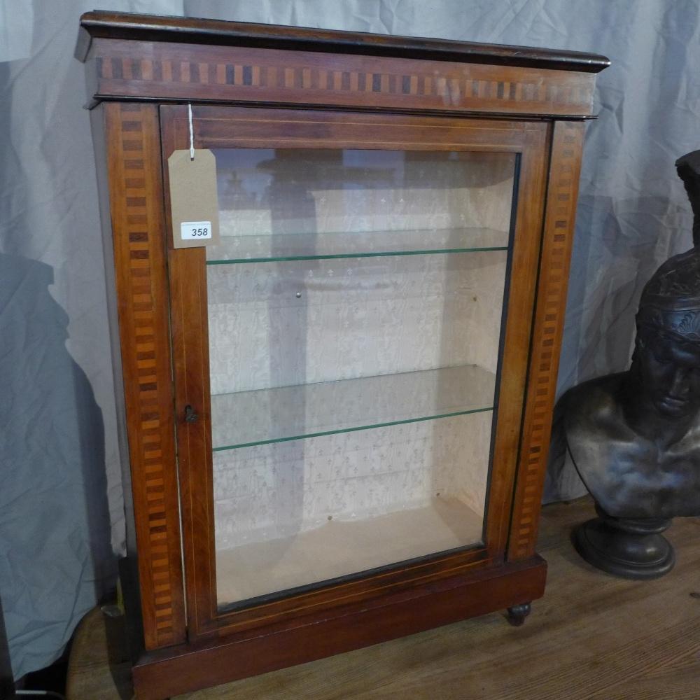 A late 19th century mahogany pier cabinet with marquetry inlay, raised on stepped base, H.104 W.76 - Image 2 of 2