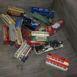 A collection of die cast vehicles to include Corgi trucks, trams and lorries, (qty)