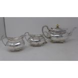 A three piece Cameron, Kilmarnock silver plated tea set, comprising a teapot with ivory finial, a