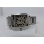 A Cartier Tank Francaise stainless steel ladies bracelet watch, ref. 2300 quartz movement, Roman