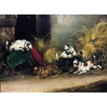 F. Crasseff (19th century school), Terriers Chasing a Mouse, oil on canvas, signed, H.31cm W.41cm