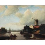 Jo Vergeer, (Dutch, 1894-1969), 'Dutch Riverscape with Boats and Windmill', oil on canvas, signed