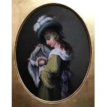 19th century Continental School, 'Lady holding baby', oil on copper, H.24.5cm W.19cm