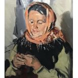 Philip Naviasky (British, 1894-1983), 'A Galway Connemara Woman, Knitting', oil on canvas, signed