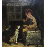 19th century school, Boy with dog, oil on canvas, H.34.5cm W.30.5cm