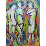 Miklos Nemeth (Hungarian, 1934-2012), 'Nude Dancers', oil on canvas, signed lower right, H.30cm W.